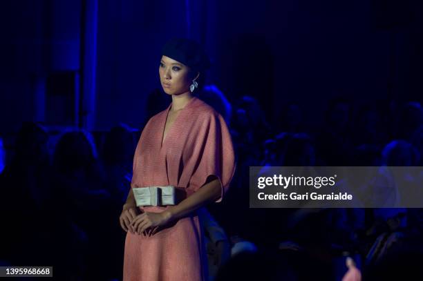 Model walks the runway at the Es Fascinante fashion Show during San Sebastian Moda Festival Spring-Summer 2022 at San Telmo Museum on May 07, 2022 in...