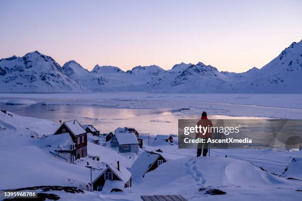 woman on an arctic vacation - greenland 個照片及圖片檔