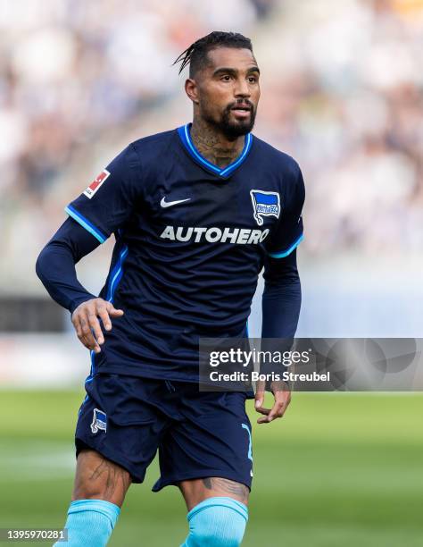 Kevin-Prince Boateng of Hertha BSC in action during the Bundesliga match between Hertha BSC and 1. FSV Mainz 05 at Olympiastadion on May 07, 2022 in...