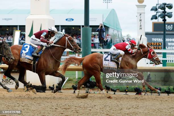 Rich Strike with Sonny Leon up wins the 148th running of the Kentucky Derby followed by Epicenter with Joel Rosario up at Churchill Downs on May 07,...