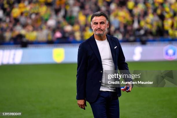 Nice head coach Christophe Galtier reacts after loosing the French Final Cup match between OGC Nice and FC Nantes at Stade de France on May 07, 2022...