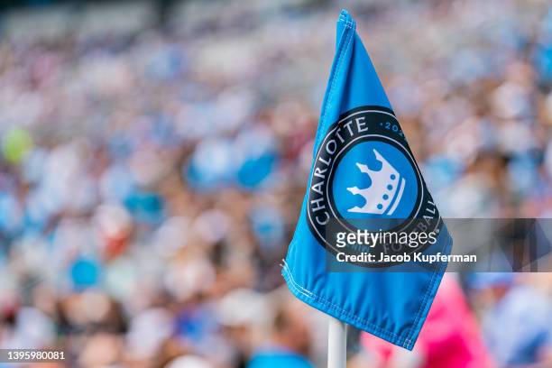 Corner flag with the Charlotte FC logo during their game against Inter Miami at Bank of America Stadium on May 07, 2022 in Charlotte, North Carolina.