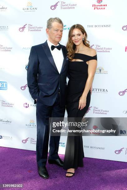 David Foster and Katharine McPhee attend the David Foster Foundation Gala: A Night On Broadway held at Hotel X Toronto by Library Hotel Collection on...