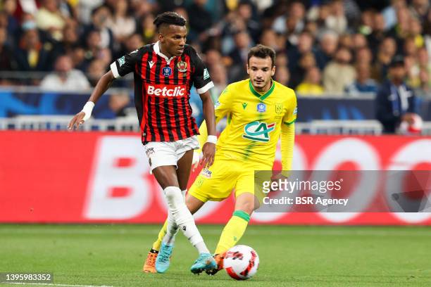 Hicham Boudaoui of OGC Nice, Pedro Chirivella of FC Nantes during the Coupe de France match between OGC Nice and FC Nantes at Stade de France on May...