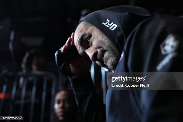 Blagoy Ivanov of Bulgaria prepares to fight Marcos Rogerio de Lima of Brazil in a heavyweight fight during the UFC 274 event at Footprint Center on...