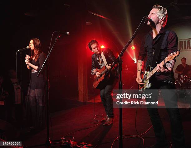 Rachel Reinert, Tom Gossin and Mike Gossin of Gloriana perform during Warner Music Nashville's Warner Wednesday at aVenue on February 22, 2012 in...