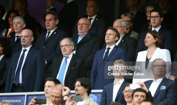 French education minister Jean-Michel Blanquer, Noel Le Graet of FFF, French president Emmanuel Macron and sport minister Roxana Maracineanu attend...