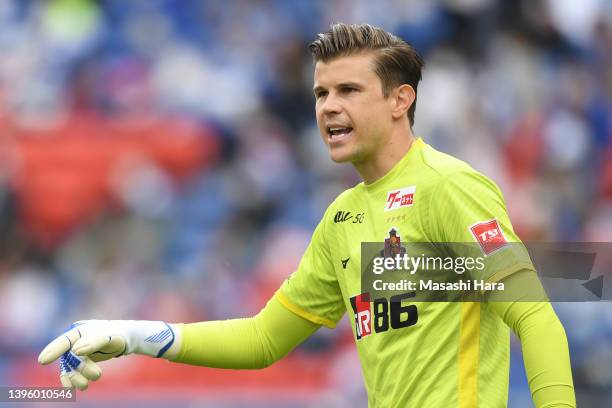 Mitchell Langerak of Nagoya Grampus looks on during the J.LEAGUE Meiji Yasuda J1 12th Sec. Match between Yokohama F･Marinos and Nagoya Grampus at...