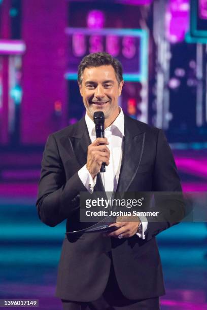 Marco Schreyl is seen on stage during the finals of the TV competition "Deutschland sucht den Superstar" season 19 at MMC Studios on May 07, 2022 in...