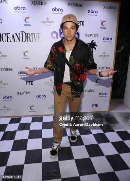 Austin Mahone attends Ocean Drive Race Week Celebration at W South Beach on May 07, 2022 in Miami Beach, Florida.