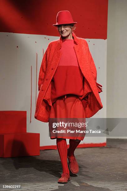 Benedetta Barzini walks the runway at the Daniela Gregis Autumn/Winter 2012/2013 fashion show as part of Milan Womenswear Fashion Week on February...