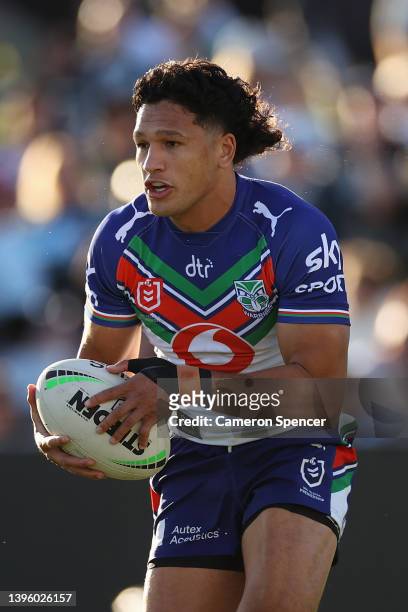 Dallin Watene-Zelezniak of the Warriors warms up during the round nine NRL match between the Cronulla Sharks and the New Zealand Warriors at...