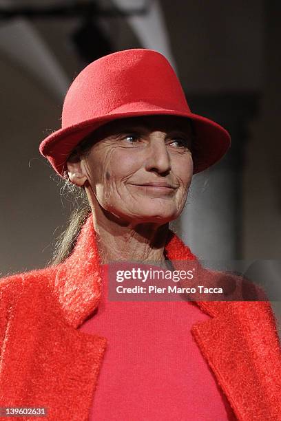 Benedetta Barzini walks the runway at the Daniela Gregis Autumn/Winter 2012/2013 fashion show as part of Milan Womenswear Fashion Week on February...