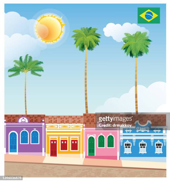 colonial houses in olinda city - colonial flag stock illustrations