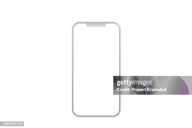 white smartphone mockup blank screen isolated on white background - white foto e immagini stock