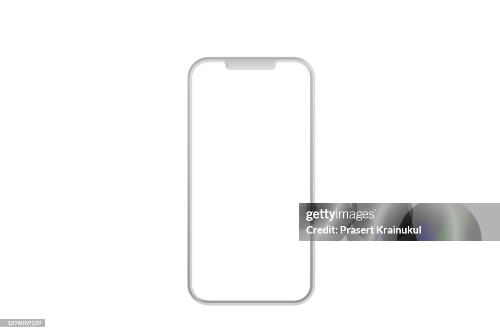 White smartphone mockup blank screen isolated on white background