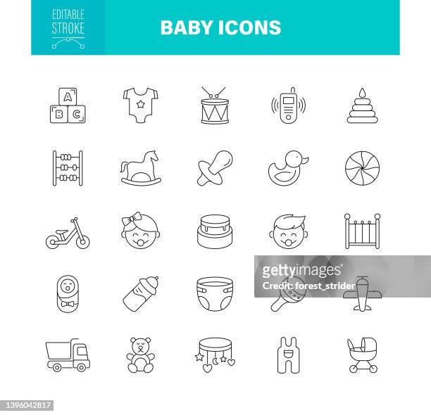 bildbanksillustrationer, clip art samt tecknat material och ikoner med baby icons editable stroke. the set contains icons as child, baby girls, baby food, baby bottle - daycare