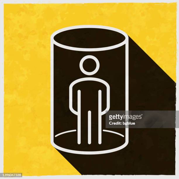 person placed in isolation. icon with long shadow on textured yellow background - confined space 幅插畫檔、美工圖案、卡通及圖標