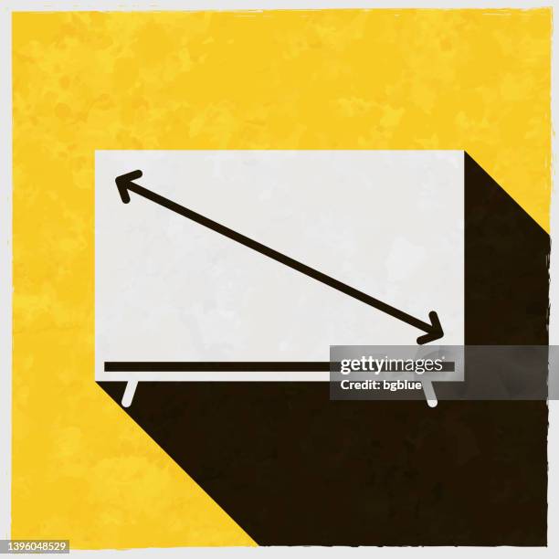 ilustrações de stock, clip art, desenhos animados e ícones de tv screen size. icon with long shadow on textured yellow background - inch