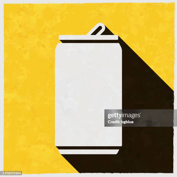 can. icon with long shadow on textured yellow background - classic coke bottles stock illustrations