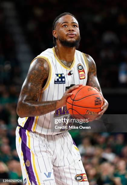 Jarell Martin of the Kings shoots a free throw during game two of the NBL Grand Final series between Tasmania JackJumpers and Sydney Kings at MyState...