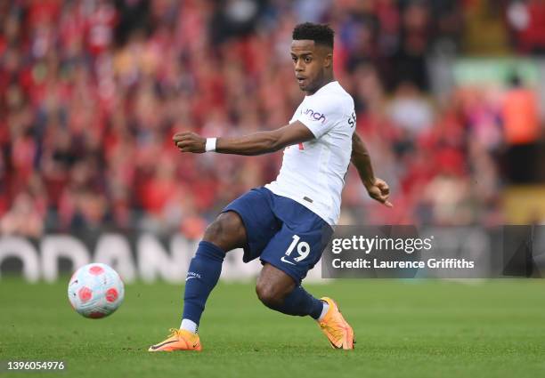 Ryan Sessegnon of Tottenham Hotspur passes the ball during the Premier League match between Liverpool and Tottenham Hotspur at Anfield on May 07,...