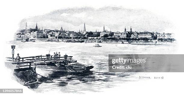 blick auf die bonner skyline, deutschland, vom rhein aus gesehen - bonn stock-grafiken, -clipart, -cartoons und -symbole