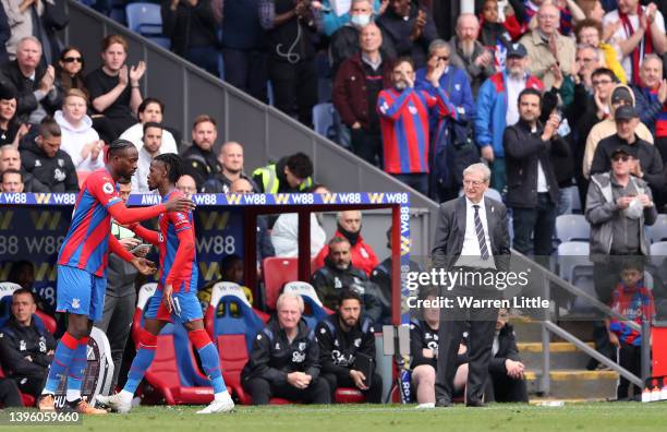 Watford Manager Roy Hodgson watched Wilfired Zaha of Crystal Palace leave the field during the Premier League match between Crystal Palace and...