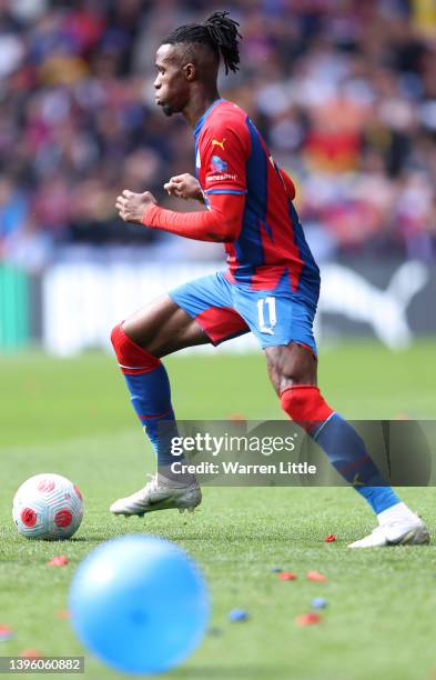 Wilfried Zaha of Crystal Palace controls the ball during the Premier League match between Crystal Palace and Watford at Selhurst Park on May 07, 2022...