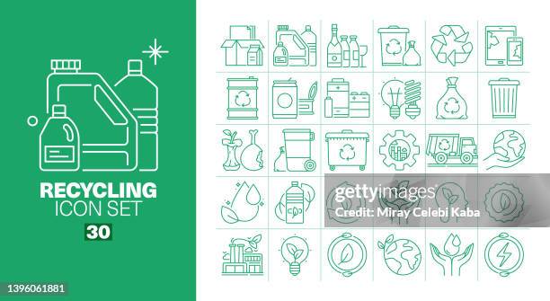 recycling line icons set - recycling symbol stock illustrations
