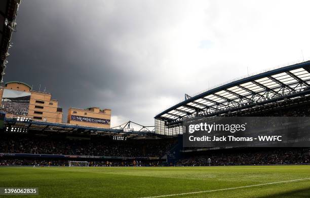 General view inside the stadium during the Premier League match between Chelsea and Wolverhampton Wanderers at Stamford Bridge on May 07, 2022 in...
