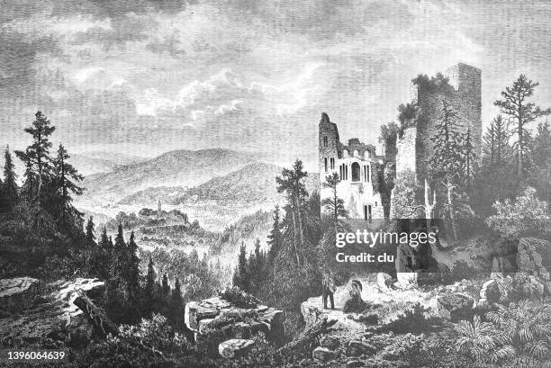 ancient castle hohenbaden nearby baden-baden, germany - ruined stock illustrations