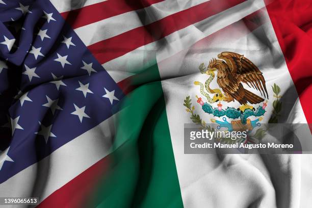 flags of the united states of america and mexico - mexico v united states stockfoto's en -beelden