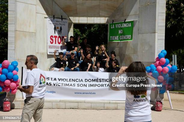 Several people at a rally in support of victims of domestic violence, at the Jardines del Monumento a la Constitucion, on May 8 in Madrid, Spain. The...
