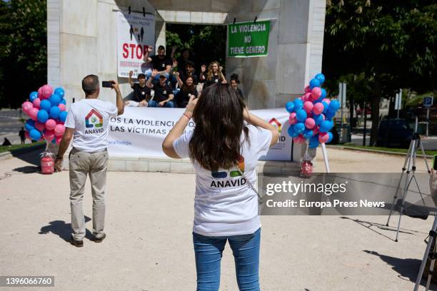 Several people at a rally in support of victims of domestic violence, at the Jardines del Monumento a la Constitucion, on May 8 in Madrid, Spain. The...