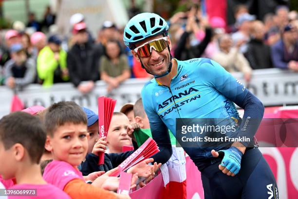 Vincenzo Nibali of Italy and Team Astana – Qazaqstan with fans prior to the 105th Giro d'Italia 2022, Stage 3 a 201km stage from Kaposvár to...
