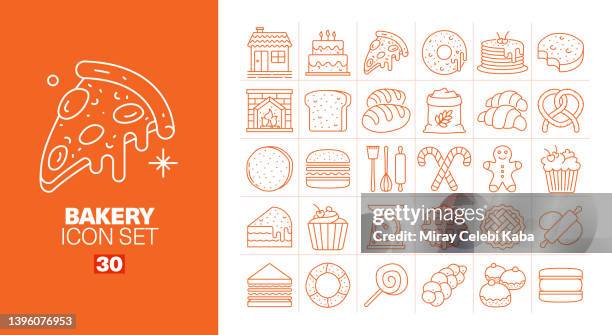 bakery line icons set - pancakes stock illustrations