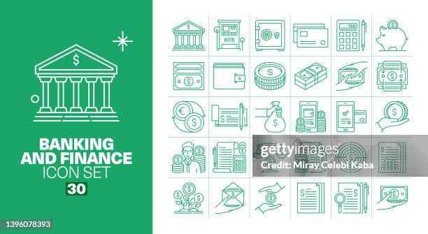 banking and finance line icons set - bank manager stock illustrations