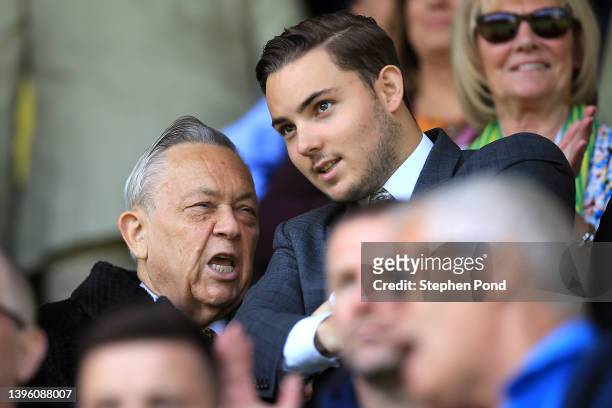 West Ham United Directors David Sullivan and son Jack Sullivan during the Premier League match between Norwich City and West Ham United at Carrow...