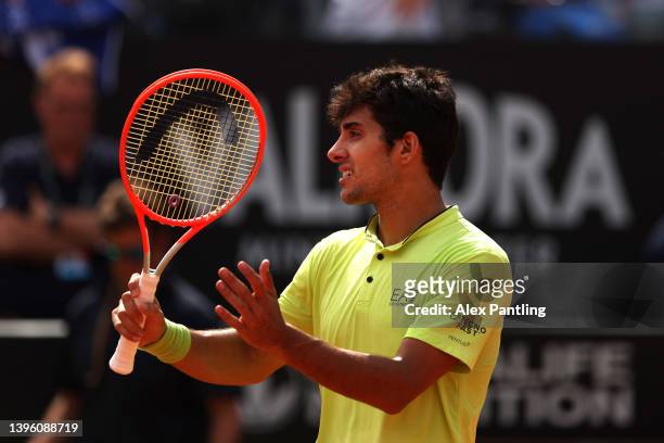 Christian Garin of Chile celebrates victory during their men's singles first round match against Francesco Passaro of Italy on day one of the...