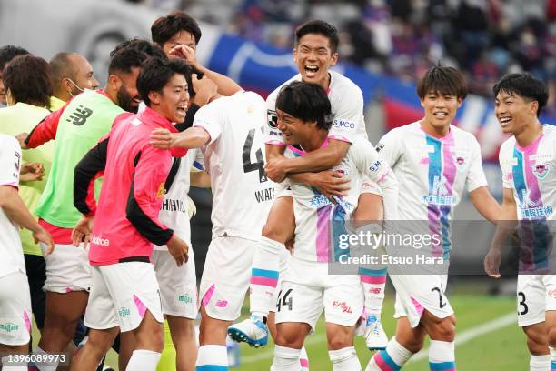 Yuki Horigome of Sagan Tosu celebrates scoring his side first goal during the J.LEAGUE Meiji Yasuda J1 12th Sec. Match between F.C.Tokyo and Sagan...