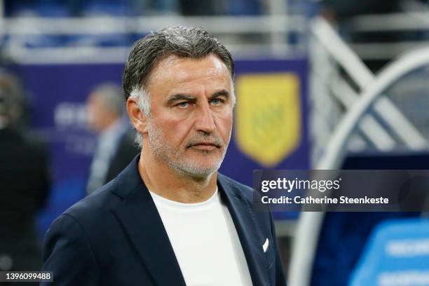 Christophe Galtier Head Coach of OGC Nice is upset about the loss of the French Cup Final match between OGC Nice and FC Nantes at Stade de France on...