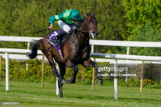 Ryan Moore riding Stone Age win The Derby Trial Stakes at Leopardstown Racecourse on May 08, 2022 in Dublin, Ireland.