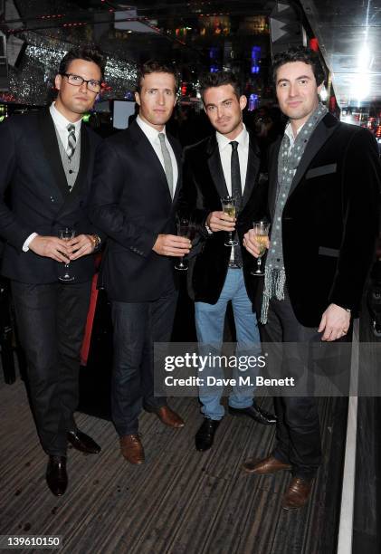 Stephen Bowman, Humphrey Berney, Jules Knight and Ollie Baines of 'Blake' attend the global launch of ELEQT, the luxury social networking site from...