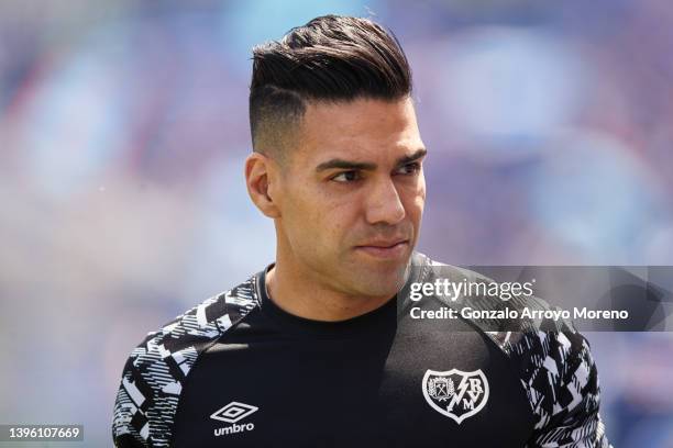 Radamel Falcao of Rayo Vallecano de Madrid looks on as he walks to the bench prior to start Radamel Falcao the La Liga Santader match between Getafe...