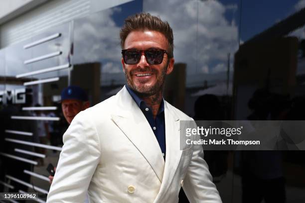 David Beckham smiles in the Paddock prior to the F1 Grand Prix of Miami at the Miami International Autodrome on May 08, 2022 in Miami, Florida.