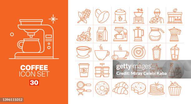 coffee line icons set - using coffee machine stock illustrations