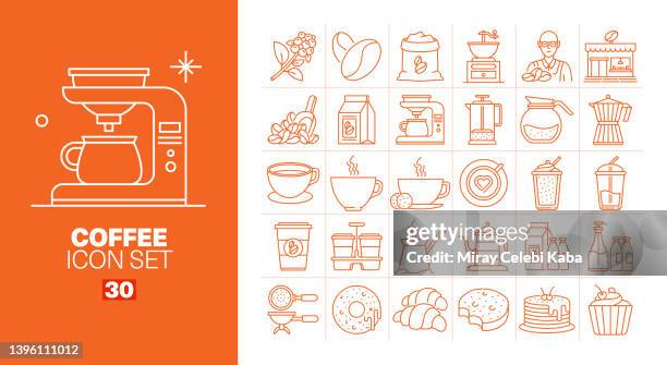 coffee line icons set - french press stock illustrations