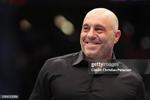 Ultimate Fighting Championship color commentator, Joe Rogan during UFC 274 at Footprint Center on May 07, 2022 in Phoenix, Arizona.