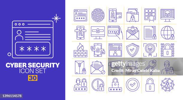 cyber security line icons set - pin eingabe stock-grafiken, -clipart, -cartoons und -symbole